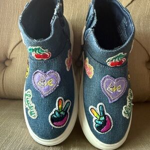 Steve Madden Kids Denim Slip-On Sneakers with Colorful Patch Patches